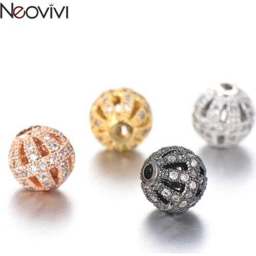 Neovivi New Hollow Triangle Round Beads for Jewelry Making Clear White Cubic Zirconia Bead Spacer Bracelet Necklace DIY Handmade