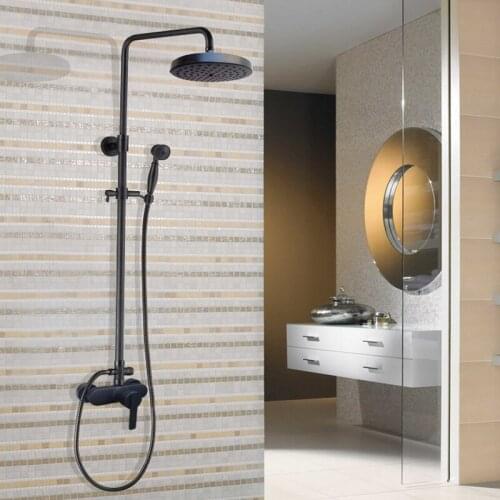 Black Oil Rubbed Brass Single Lever Wall Mount Rain Shower System Mixer tap Faucet Set Telephone Style Handheld Shower ahg152