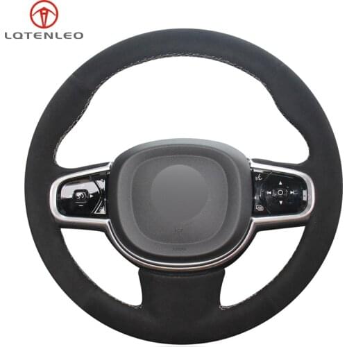 LQTENLEO Black Suede Leather Hand-stitched Car Steering Wheel Cover For Volvo S90 V90 XC90 2015-2019 XC60 S60 V60 2018 2019