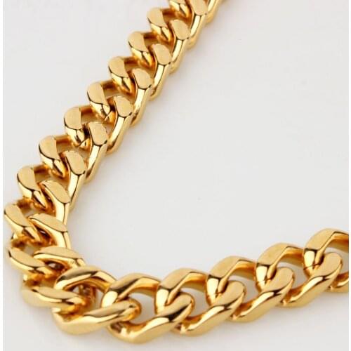 Granny Chic 15mm Adjustable Choker Hip Hop Rapper Stainless Steel Gold Color Mens Cuban Curb Chain Necklace 7-40inch