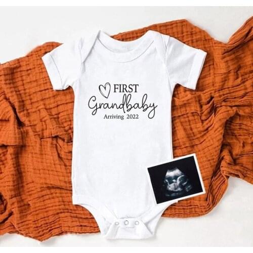 First Grandbaby Arriving 2022 Baby Announcement Bodysuit Pregnancy Announcement for Grandparents Baby Boy Girls Rompers Onesies