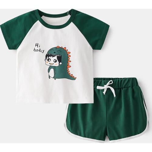 Childrens Suit Summer Korean Lycra Short-sleeved Shorts Two-piece Boy Baby T-shirt girls outfits toddler girl clothes 2021