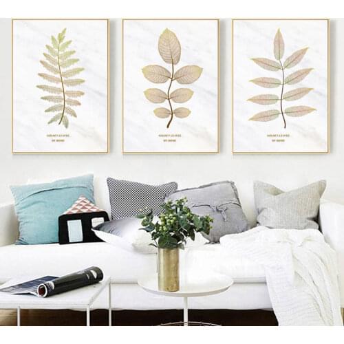Golden Leaf Picture Home Decor Nordic Canvas Painting Wall Art Modern Minimalist Plant Posters and Prints for Living Room Decor