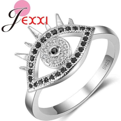 White Black AAA Zircon Setting Jewelry Ring 925 Sterling Silver Engagement Crystal Eyes Rings for Women Wedding Size 6-10