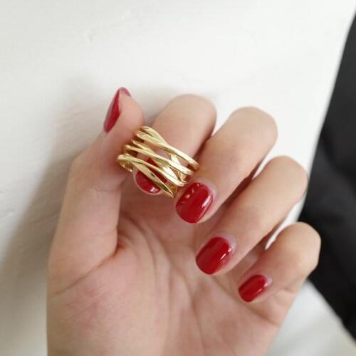 Multi-line Smooth Big Wide Wave Ring Women Fashion Jewelry Korean Stylish Cool Charms Womens Adjustable Gold Rings Girls