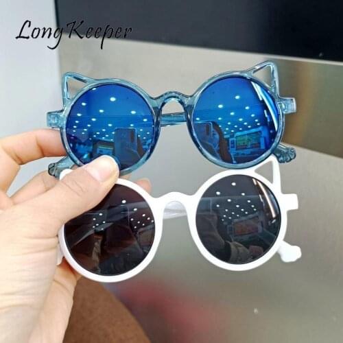 LongKeeper Round Kids Sunglasses Girls Cat Ears Children Glasses Boys Sun Glasses Cute Eyewear Baby Shades Outdoor Goggles UV400