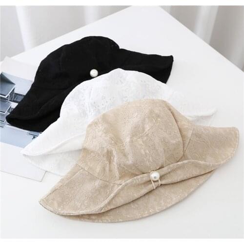 Lace Bucket Hat Women Cute Floral Fisherman Hat Summer Beach Visor Adjustable Ribbon Wide Brim Bonnet Elegant Cap Luxury