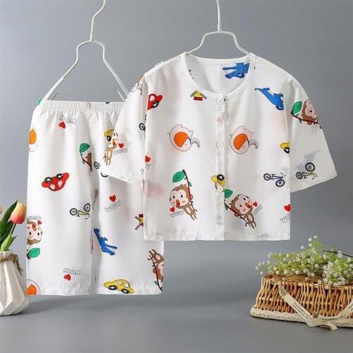 Summer Cartoon Monkey Rabbit Children Pajamas Set Baby Girl Boys Casual Home Clothing Costume Child Short Sleeve Sleepwear
