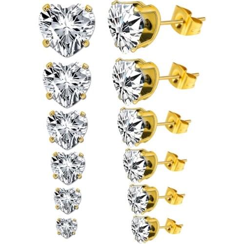 LUXUKISSKIDS 6 Pairs Fashion Graceful Heart Shap Quartz Christmas Stud Earrings Set Mixed Size Earrings Set For Women/Girl Gift