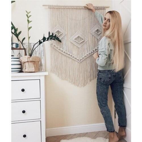 Hand-woven Macrame Tassel Tapestry Wall Hanging Geometric Art Handicrafts Boho Decoration for Living Room