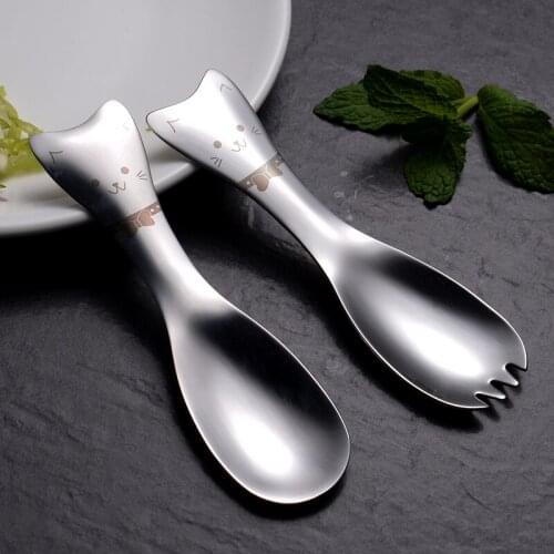 Cute 304 stainless steel cartoon owl head spoon dessert ice cream spoon creative fork spoon all-in-one childrens tableware spoon