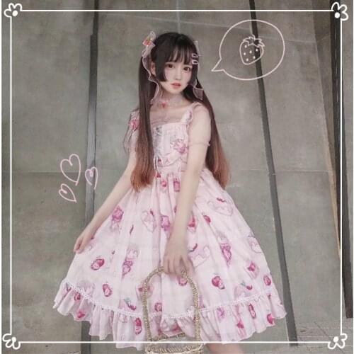 Kawaii Japanese style Jsk Lolita dress sweet Cherry Dessert lolita Daily Sleeveless Dress Soft Girl Dress