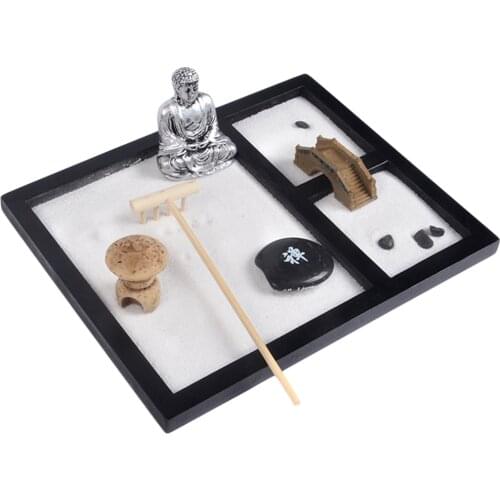 Miniature Sandbox Kids Play Box Wooden Sand Box Silver Buddha For Backyard Garden Home Decor - 21.5x17.5x1.2cm