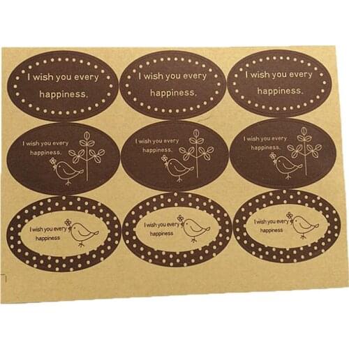 90PCS/Lot simple pattern Brown Wish series Ellipse DIY Multifunction Paper Label Adhesive Gift Seal Sticker