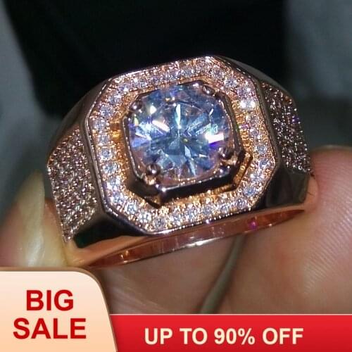 Fashion Jewelry Solitaire man ring 3Ct Cz 5A Zircon stone Rose Gold Silver color Engagement Wedding Band Ring for man