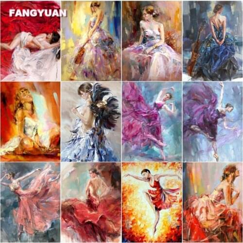 Vintage Diamond Painting Kit 5D Diy Oil Painting Woman Portrait Playing The Violin and Dancing Lightly Diamond Embroidery Mosaic