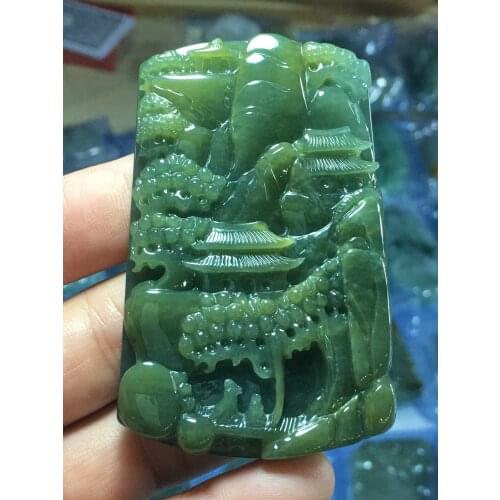 Natural Myanmar jade A HandCarved landscape jadeite jade emperor green jade pendant jade necklace pendants jewelry necklaces