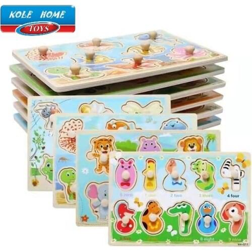 New Baby Montessori Toys Wooden Puzzle Cartoon Vehicle Digital Animal Puzzles Jigsaw Board Learning Educational Toy for Children