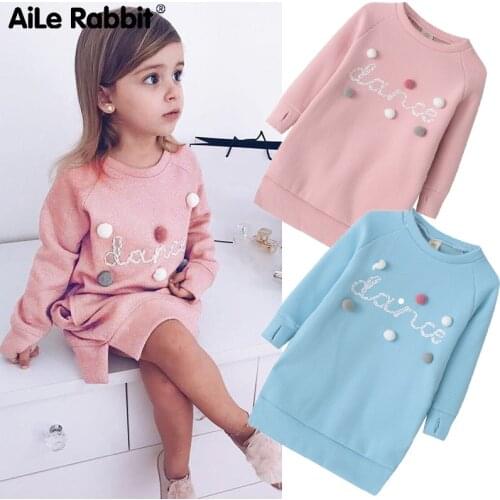 Autumn Cartoon Letter Embroidery Sweatshirt Girl Fashion Long Hoodie Dress Pullover Moletom Feminina