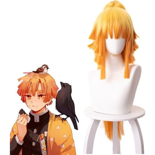Demon Slayer:Kimetsu No Yaiba Agatsuma Zenitsu Role Play Wig Yellow High Synthetic Hair Temperature Resistant Halloween Cosplay