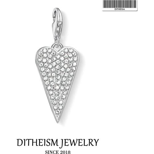 Long Heart Pave Charm Pendant,2019 Fashion Jewelry 925 Sterling Silver Romantic Gift For Women Girls Fit Bracelet Necklace