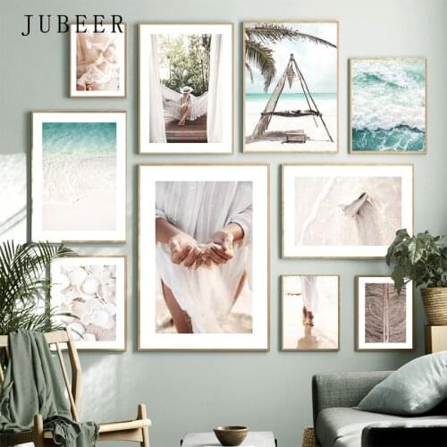 Seaside Beach Wall Poster Decor Canvas Paimting Sea Shell Sand Posters and Prints for Living Room Decorative Picture for Wall