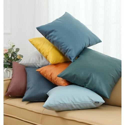 Simple solid color pu leather cushion cover decorative immitation leather pillowcase throw pillow covers