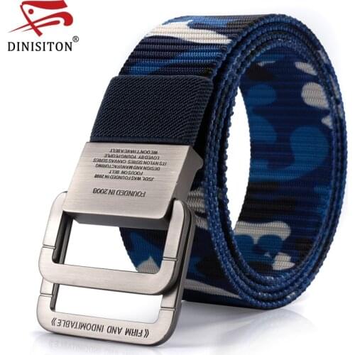 DINISITON New Fashion Mens Canvas Belt Stripe Strap For Jeans Military Equipment Double Ring Buckle Camouflage man Star belts