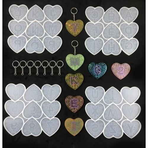 DIY Heart-shaped Number Letter Silicone Mold Mobile Phone Keychain Mirror Creative Pendant Handmade Crystal Epoxy Mold