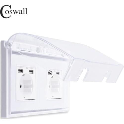 Coswall Waterproof Transparent Box For 172*86mm Size Wall Double Panel Sockets / 2 pieces 86*86mm Size Single Wall Socket