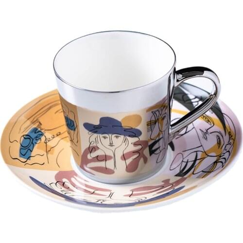 Mirror Coffee Mugs Specular Reflection Picasso Painting Ceramic Tea Cups And Saucers Send Spoon Coffeeware