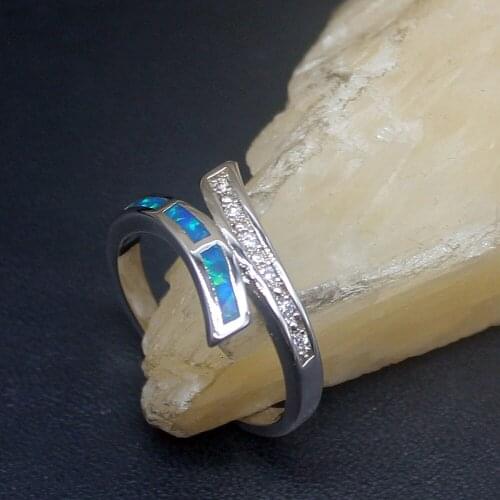 Hermosa Rainbow Mystical Fire Blue Opal Genuine 925 Silver Band Ring Wedding Engagement Gifts for Women Size 7# 20214279