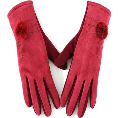 Winter new ladies fashion faux suede touch screen saver warm gloves han edition hair bulb decorative wind cycling gloves ST-032