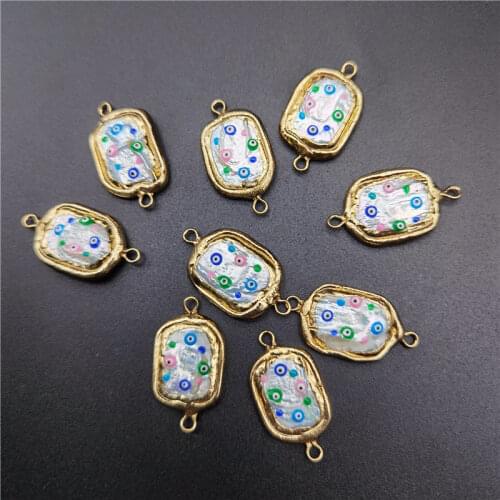 10pcs/lot Natural Mother of Pearl Shell Oil Drop Evil Eye Connector Jewelry Findings Wholesale