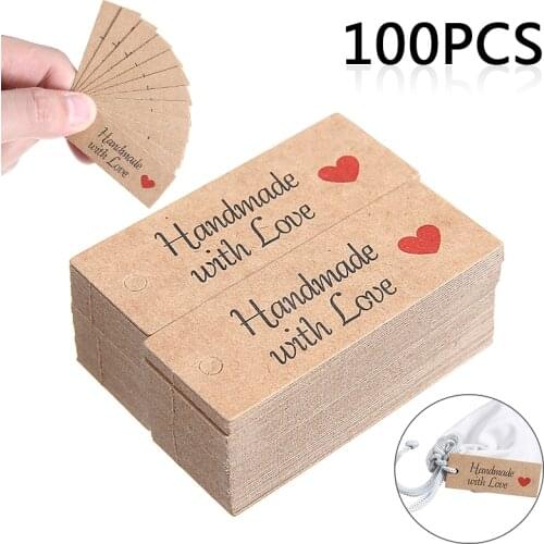 100pcs Handmade With Love Party Wedding Favor Label Kraft Paper Tags For Candy Gift Cookies Garment Hanging Card