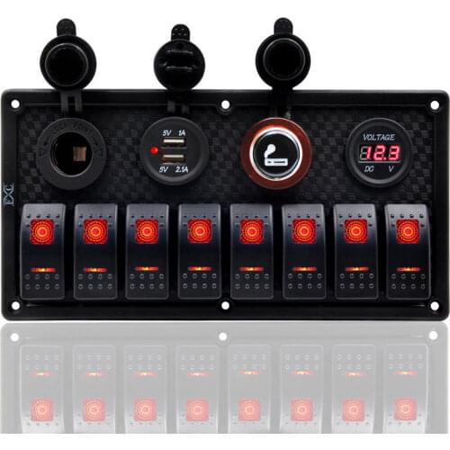 12V 24V Yatch LED Switch Panel Dual USB Charging Socket Digital Voltmeter Car Power Socket Adapter For Boat Marine RV Camper Van