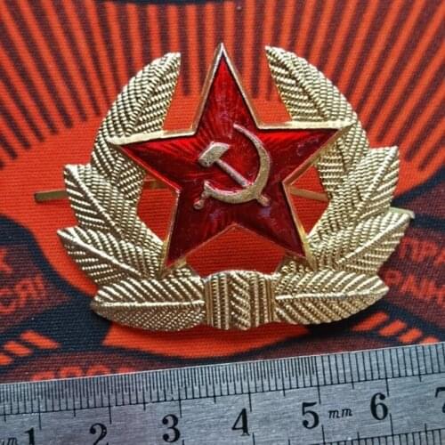 1980th Original CCCP Soviet Union Red Star Wheat Spike Soldier Aluminum Badge Golden Scythe Hammer Uniform Big Cap USSR Medal