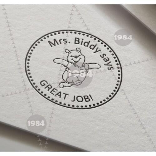 1984- The Bear Teacher Stamp Custom Name Stamp personalized Spanish Dutch English Great Job