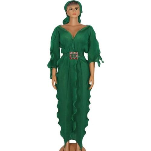 2020 New Autumn Summer Elegent Style African Women V-neck Plus Size Long Dress African Maxi Dresses For Women And Headscarf