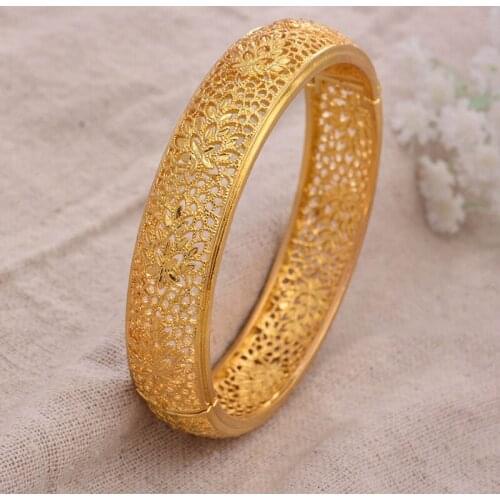 24K 1Pcs/lot Ethiopian Gold Color Bangle for Women Wedding Bride Bracelets Gold Color Jewelry Middle East African Bride Gifts