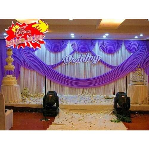 3m*6m (10ft x 20ft) colorful wedding backdrop curtain event decoration purple wedding stage backgroud drapery with swags