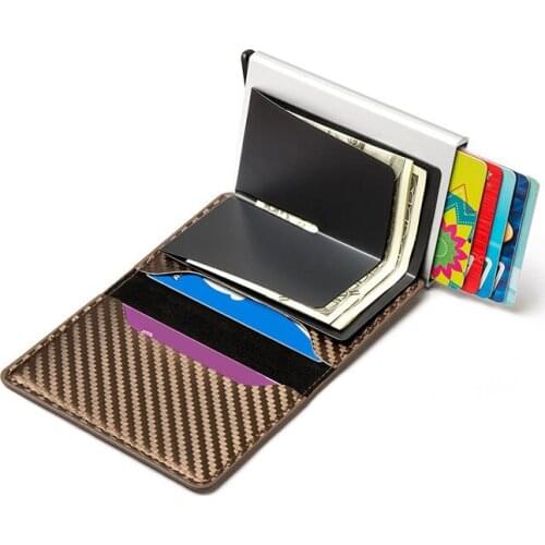 Aluminum Alloy Card Package Carbon Fiber Rfid Shielding Antimagnetic Card Package Automatic Elastic Metal Wallet Male Card Clip