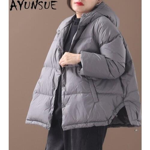 AYUNSUE White Duck Down Jacket Women 2020 Korean Oversized Autumn Winter Coat Women Hooded Puffer Jacket Femme Parkas KJ5758