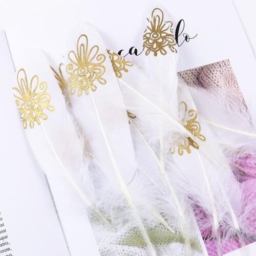 White Goose Feathers Spray Gold Decorative Feathers Long 15-20 CM/6-8 " for Diy Craft Wedding Pen Decoration Accessories Plumes