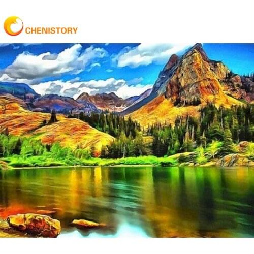 CHENISTORY DIY Oil Paint By Number Landscape By Number Acrylic Paint Modern Wall Art Pictures Hand Painted Canvas For Home Decor