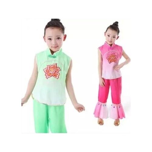 Children School Performance Clothes Girl Ethnic Costumes Dance Yangko Dress Classical Dance Costumes Chinese Ancient Clothes 18