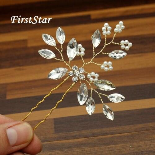 FirstStar Handmade Luxury Bridal Head Jewelry Rhinestone Crystal Bridesmaid Hairpin Pearl Women Hair Pin Clip For Wedding Party