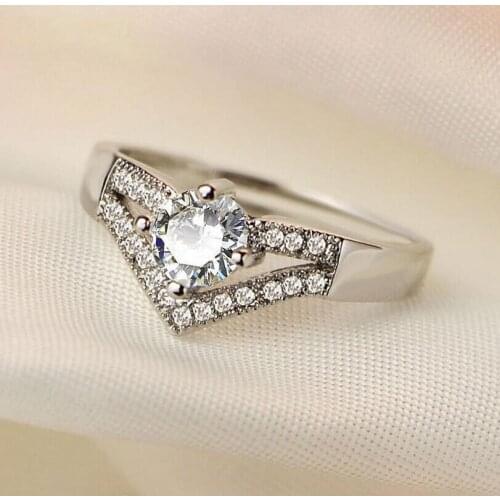 Love Heart Ring Heart-Shaped Opening Original Zircon Ring Heart V-Shaped Unique Design Ring Accessories Manufacturers Wholesale