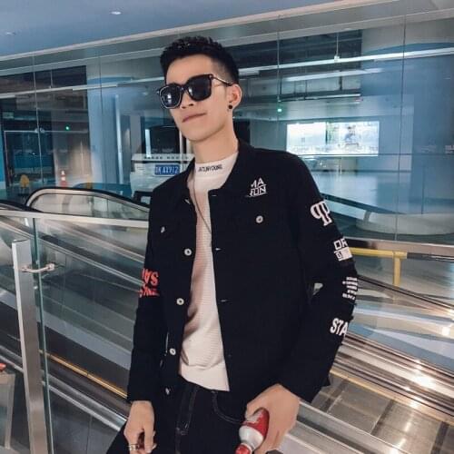 Korean Bomber Men Fashion Hip Hop Printed Denim Jacket Spring Autumn Coat For Male Chaquetas Hombre