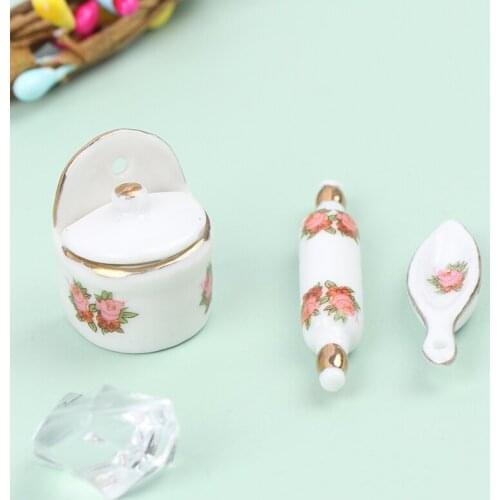 3pcs 1/12 Miniature Dollhouse Kitchen Tool Set Mini Rolling Pin+ Seasoning Cans For Kitchen Decor Children Pretend Play Toys
